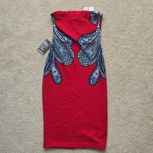 Express Strapless Red Paisley Dress